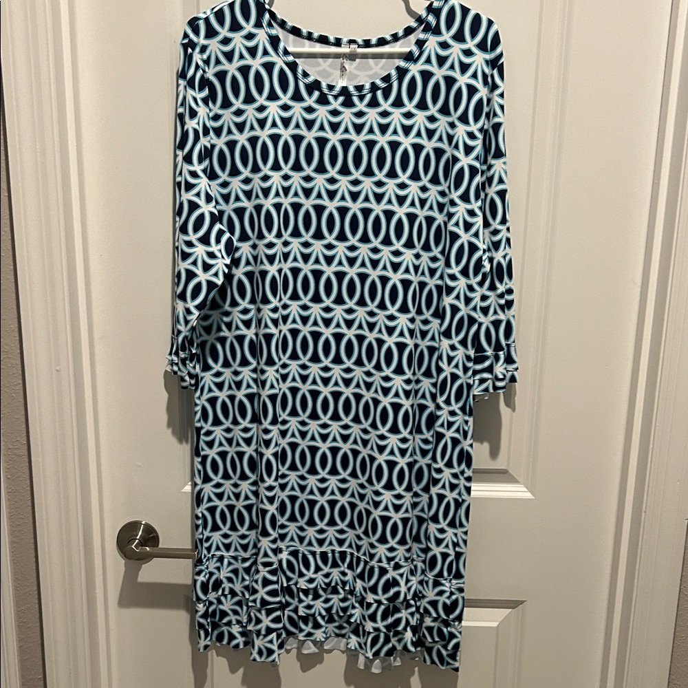 Lulu-B Blue and White Geometric Dress